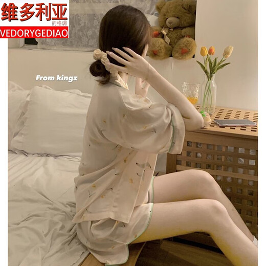 维多利亚的格调睡衣女夏季天冰丝绸2025年新款短袖两件套网红风感碎花家居服 感可外穿LW-9214 2XL 【建议135-145斤】