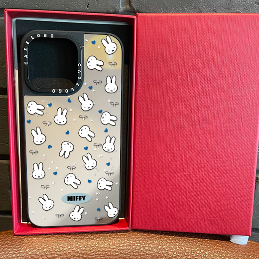 Red Apple (RED APPLE) adapted to CASE joint Miffy Rabbit Katie Apple 16promax mobile phone case iphone15 mirror protective case 14pro magnetic MagSafe acrylic 13 cute card CASE [CS15259 Miffy Bear] upgraded version white frame