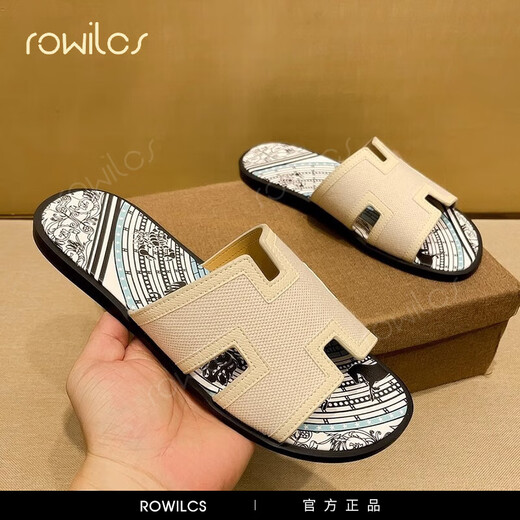 Rowilcs Brand Slippers Men's Summer Beach Brand Brand Brand Sandals Design Sense Sense non glissée, résistant à l'usure Sole Sole Out-Out Blocking Flip Flops Code standard 38