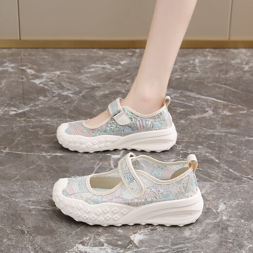 Women's shoes 2025 summer new breathable and lightweight Mary Jane Velcro one foot thick sole anti-slip slow step mother's shoes YGNX-677 orange 38
