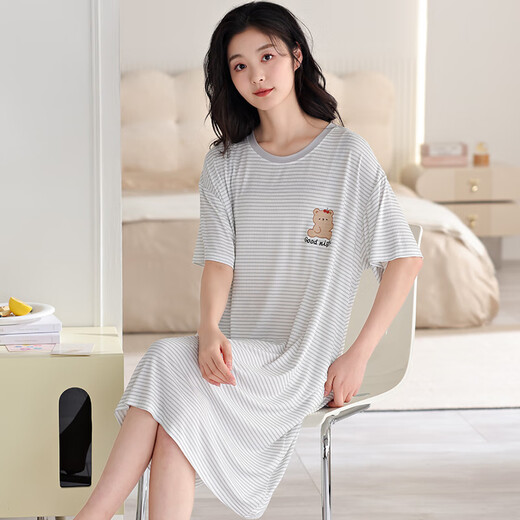 浪莎睡裙夏季女款2025新款莫代尔冰丝短袖凉感可外穿家居服睡衣连衣裙 13298 M