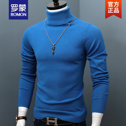 罗蒙（ROMON）秋冬季新款男士高领毛绒毛衣套头修身保暖厚款青年针织衫打底上衣 灰色 3XL 【200斤左右穿】