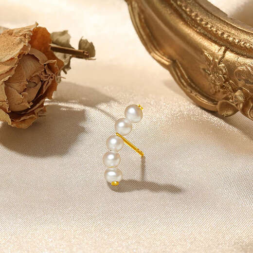 Chao Acer Small Lucky Pearl Shadow 18K Gold Pearl Earrings Women's Gold Earrings for Mom and Girlfriend Birthday Gift One Pair (Including Silicone Ear Plugs)