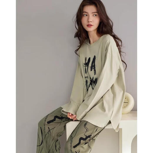 Pajamas Sangqin pour les femmes au printemps et à l'automne à manches longues 2025 nouveaux styles pour l'automne et l'hiver, peuvent être portés à l'extérieur des vêtements de maison xb9930-women's Style 2xl