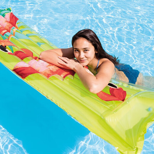 INTEX (load bearing 100kg) fluorescent floating row swimming ring inflatable lounge chair floating bed water floating inflatable toy fluorescent color 76x183cm-random color