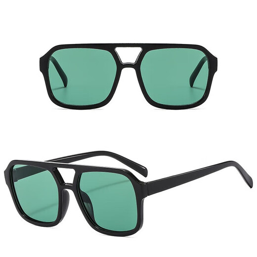 2694 grenzüberschreitender quadratischer Rahmen Doppelstrahl Koreanische Version Retro Large Rahmen Pilotgläser Ozeanblatt Mehrfarbige Sonnenbrille Großhandel Gloss Black and Green Sheet