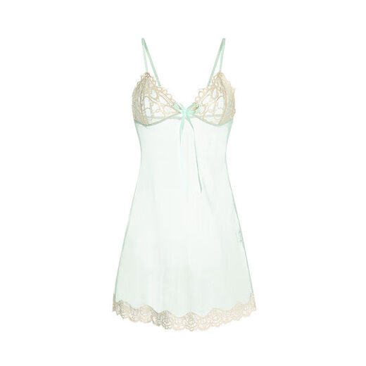 
2024 new large-size sexy pajamas for women in autumn and winter nightgowns lace suspenders summer underwear ice silk high-end 160M 3883 green nightgown T-pants