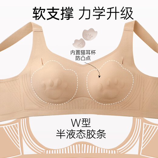Runwei Liquid Foundation Invisible Seamless Underwear Women's Autumn and Winter Thin Large Breast Revealing Small Bra Anti-Sagging Nipple Bra Invisible Skin Specially Adjusted Close to Skin Color - White T Impervious M 75BCD, Recommended 95-110Jin Jin is equal to 0.5kg
