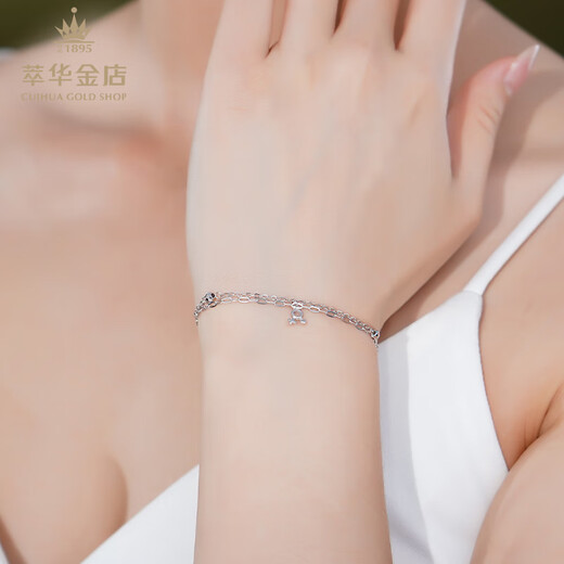 Cuihua pt950 bow double-layered platinum bracelet, fashionable women's jewelry, birthday gift for girlfriend and wife, bow double-layered bracelet, about 4.2g