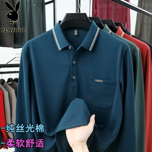 Playboy (Playboy) Langarmes T-Shirt für die Pure Cotton Revers Spring und Herbst Daddy Anzug loser Basis-Polo-Hemd mit mittlerem Alter Carbon Schwarz D848 M 165/48 [Geeignet für 120 Jin [Jin gleich 0,5 kg] unten]