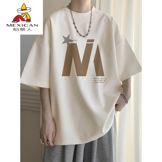 Vogelscheuche (mexikanische) Aprikosenfarbe kurzärmeliges T-Shirt für Herren Sommerdünne Modemarke Lose lässige, halbärmelige Jungen runden Nacken mit fünf Punkten T-Shirt-Kleidung 5012 Aprikosenfarbe M 90-110jin [Jin gleich 0,5 kg] kann getragen werden