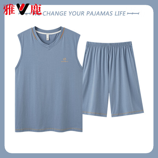 雅鹿高档男士睡衣夏季莫代尔棉背心无袖短裤薄款冰丝凉感家居服套装 YZL-A12027 XL 【建议130-150斤】