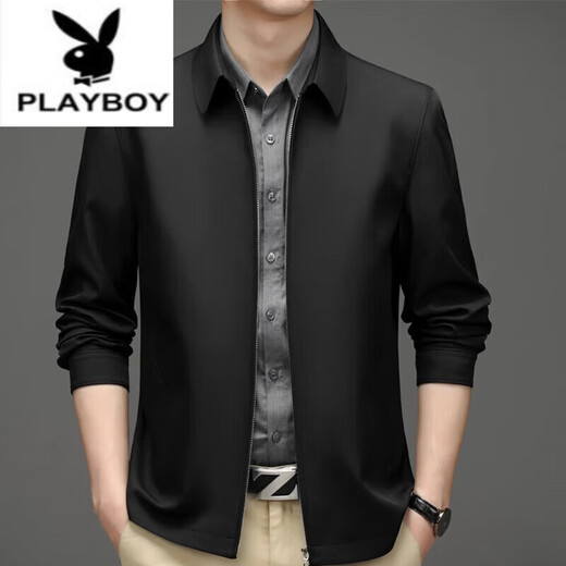 花花公子（PLAYBOY）2025新款春秋含桑蚕丝夹克男中年商务薄款行政爸爸装男士高端外套 38217卡其 2XL 165-180斤穿