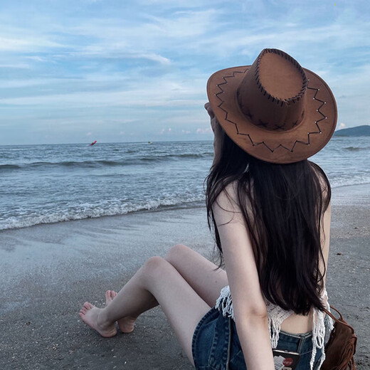 Quchen Western Cowboy Hat Prairie Hat Cowboy Hat Retro Cowboy Hat Desert Hat Cowboy Hat Men's Xinjiang Hat Brown Cowboy Hat Light and breathable, large brim sunshade