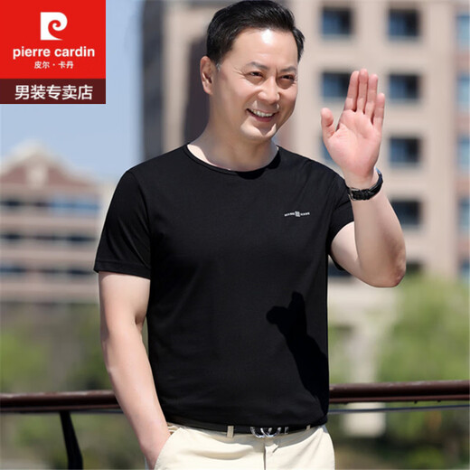 皮尔卡丹爸爸夏装40岁50中年男士短袖t恤纯棉中老年人半袖夏季上衣 6625中灰 L 175 建议140-160斤