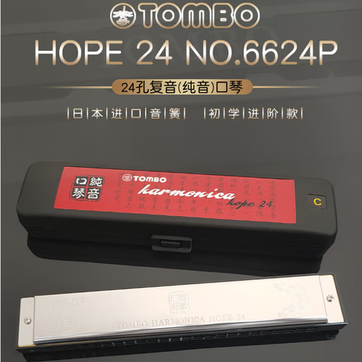 通宝TOMBO日本通宝6624P纯音口琴24孔复音高档口琴成人初学儿童入门 24孔 12只套装 带琴包（送伴奏u盘）
