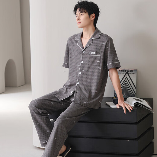 维秘艾米丽莎纯棉男款睡衣男士春秋款2025新款青少年男生可外穿秋季家居服大码 N9856 L