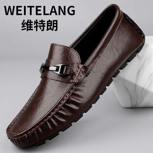 WEITELANG维特朗2025新款男士豆豆鞋软底耐磨透气驾车鞋休闲皮鞋男一脚蹬懒人 MT9921黑色 38