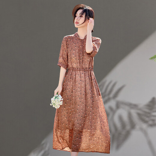 Ehangy Light Luxury Brand Dress для женщин 2025 Лето Новая модная и модная и модная возрастная снижение для похудения Тонкая темпераментная юбка Фундамент Цветок XL