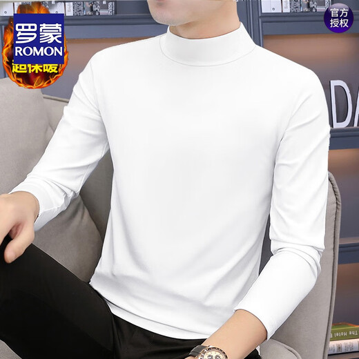 ROMON half turtleneck solid color autumn and winter long-sleeved T-shirt for men, new mid-collar slim-fitting bottoming shirt with velvet to keep warm, burgundy regular style 4XL 175-195Jin Jin is equal to 0.5 kg