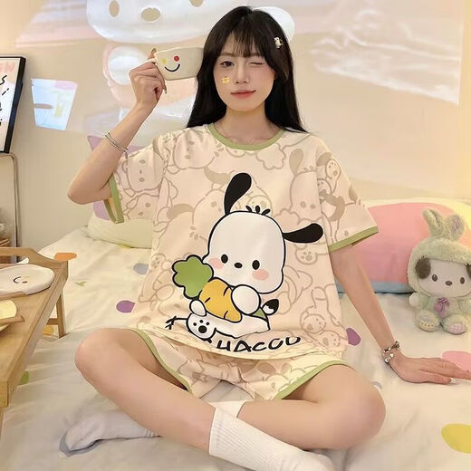 Langsha Pajamas Summer Ladies Suit de grande taille Suit à manches courtes Summer 2025 Nouveaux vêtements décontractés à la maison lâche en deux pièces 693 Black Smiley Face M-Size [80-95Jin [Jin est égal à 0,5 kg]] Taille moyenne