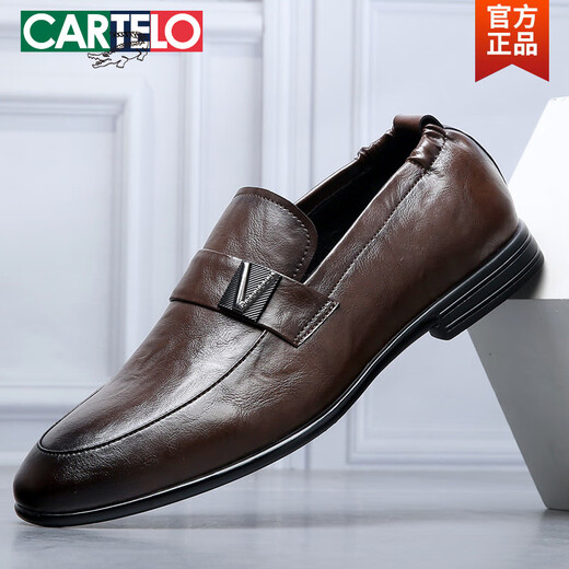 卡帝乐鳄鱼（CARTELO）豆豆鞋男真皮2025春夏新款透气英伦百搭懒人鞋黑色商务正装皮鞋男 华伦-6996黑色 43