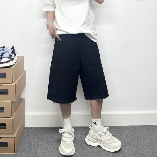 
RANKDAVEY light luxury high-end brand summer shorts slim black six-point jeans for men handsome loose fashion trends Black_AC3523AY M_125-138Jin[Jin equals 0.5 kg]