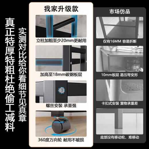 Sanqihu kitchen vegetable storage rack floor-standing multi-layer storage pot rack household microwave oven multi-function cabinet storage shelf high-quality bold-60*32*1342 net blue +3