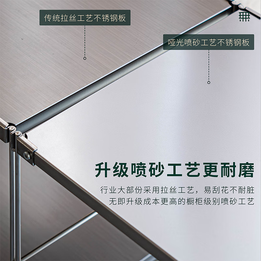 厨内助不锈钢厨房置物架微波炉烤箱多功能收纳架餐厅多层储物架SN4877 不锈钢板餐边架带拉篮矮款[长87]