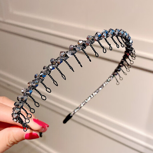 CTRLEND Elderly Hairband with Teeth for Middle-aged and Elderly People with Diamond Bangs Iron Wire Hair Clip Granny Face Wash Pressing Hair Breaker Black 1 Pack