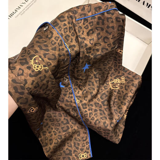 另约网红爆款Hello Kitty豹纹冰丝睡衣女春秋款美拉德长袖家居服套装 25041 豹纹KT M