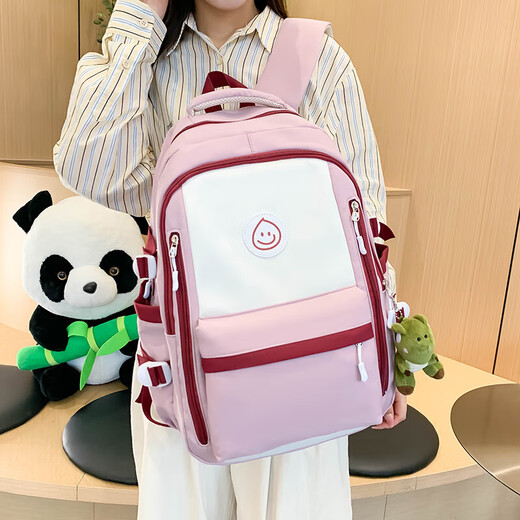 书包女ins风韩版高中初中生大容量双肩包简约中学生减负休闲背包 BF9011粉色（不带挂件）
