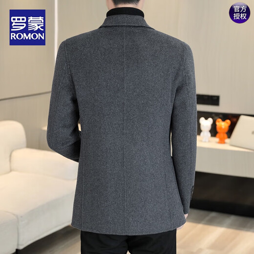罗蒙（ROMON）羊毛西服男士秋冬休闲双面呢保暖外套男青年时尚西装呢子大衣男装 灰色【羊毛双面呢】 M 适合95-120斤