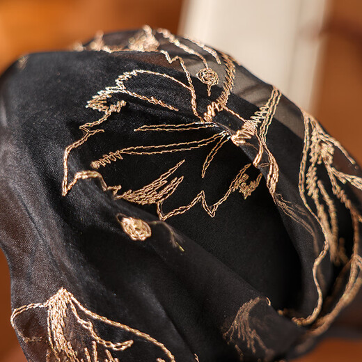 PTAH heavyweight silk mulberry silk embroidery handmade half hat to cover white hair, widened headband, western style retro versatile headband hat, black gold embroidery