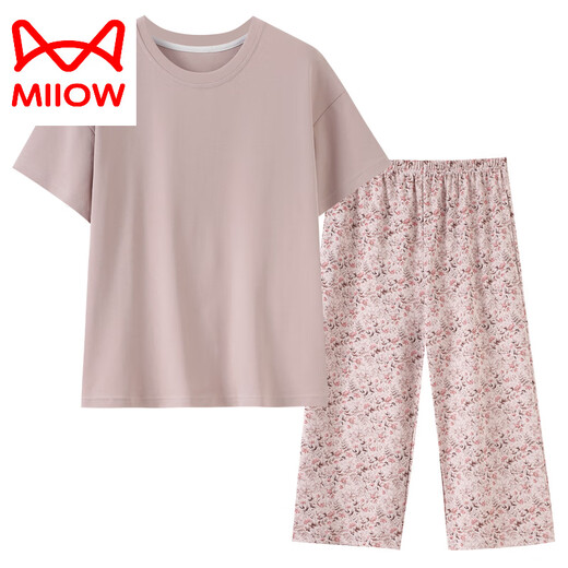 猫人（MiiOW）莫代尔睡衣女士夏天2025新款短袖薄款中年妈妈大码夏季冰丝家居服 DM13803 M （160） ：建议80-100斤穿着