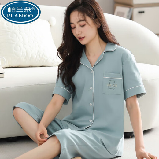 Palando 100 Xinjiang Pajamas de algodón para mujeres en pantalones de manga corta de verano Cárdigan de gran tamaño para trajes de mujeres de mediana edad y jóvenes para ropa de hogar N9898 Pantalones de manga corta Cárdigan 3xl (160-180Jin [Jin Equals 0.5 kg])))