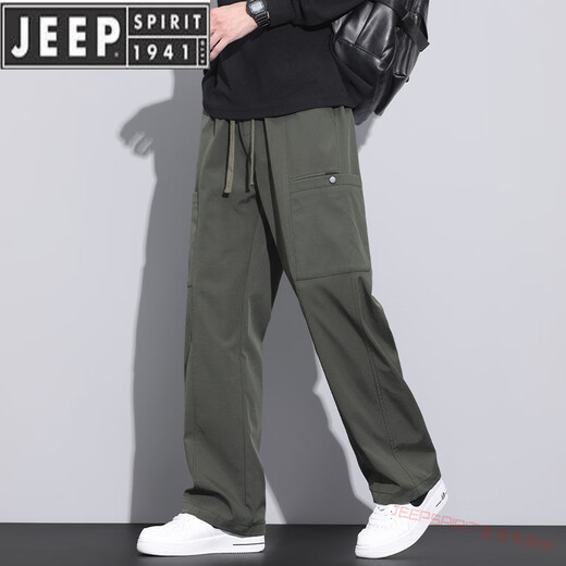 JEEP SPIRIT American Trendy Brand Working Pants Men's Loose Straight Paratrooper Pants 2025 Summer Thin Sports Charge Casual Pants 9856-Military Green M [Merchant] 90~110Jin[Jin equals 0.5 kg]