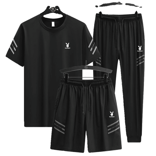 Playboy (PLAYBOY) high-end casual sports suit men's summer ice silk thin loose fast drying breathable short sleeve two-three pieces set GF1389 white shorts two-piece set 5XL (suitable for 185-200 Jin [Jin equals 0.5 kg])