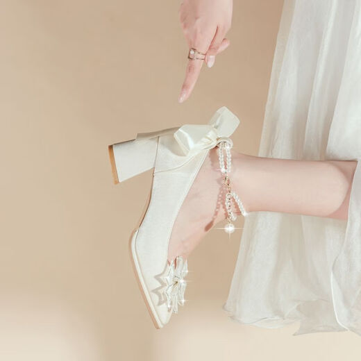 Yalso children's high heels 10-15 years old performance Hanfu shoes children's costume girls princess shoes catwalk leather shoes ribbon bow 8cm heel high standard size 33