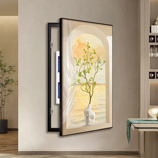 海景大尺寸电表箱装饰画现代简约玄关画免打孔遮挡强配电箱画挂画 V695 左翻盖(右侧往左打开)总厚度4.51