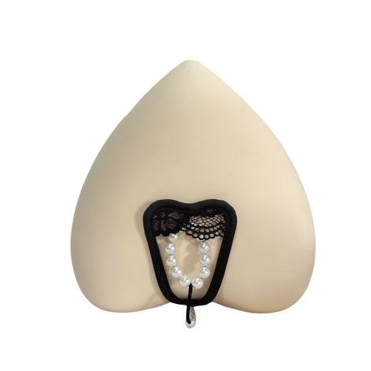 Renduo Men's C-string Pants Lace Pearl Decorated Hollow Invisible Flirting U-Shaped T-Pants One Size Black One Size (80-180Jin Jin is equal to 0.5kg)