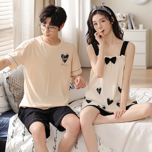 Lemianxin couple pyjamas pour femmes en été coton pur coton femmes vêtements à la maison suspense coton décontracté hommes pyjamas d'été costume dd9902 m femmes + hommes l