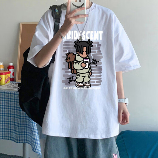 Pure A21 American short-sleeved T-shirt men's summer trendy loose and versatile casual half-sleeved T-shirt couple top [3888*slam dunk] White 4XL 180-205Jin [Jin equals 0.5 kg]