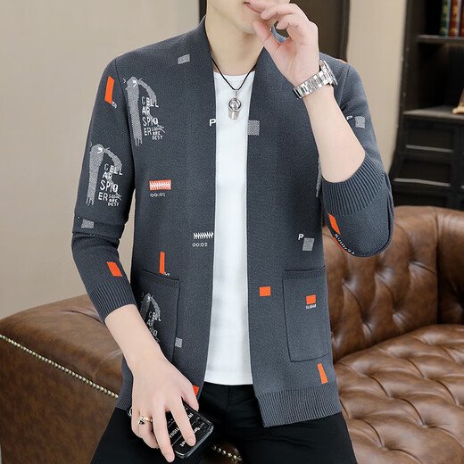 
Langguang cardigan sweater knitted jacket men's slim autumn and winter jacquard trendy men's clothing to make them look slim and wear clothes WE9902 khaki 185/3XL (150-165Jin[Jin equals 0.5 kg])