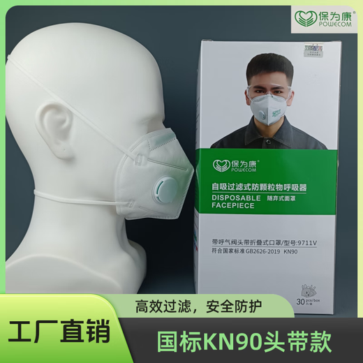 保为康一次性口罩9700V呼吸阀防飞沫雾霾装修工打磨喷漆煤矿KN90 保为康9711V带阀【头带款】300只