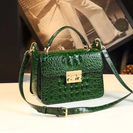 Enlike International Luxury Brand 2025 New Leather Handbag Versatile One-Shoulder Crossbody Bag Fashion Crocodile Pattern Leather Bag Ink Green