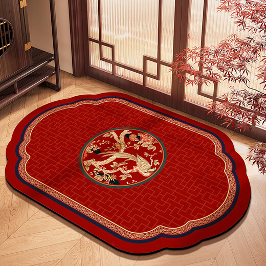 洗手台地垫异形浴室卫生间门口吸水防滑脚垫厕所红地毯 繁华瑞鸟-NC【异形】-12247 40cm*60cm 【吸水耐脏】