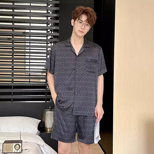 SXMM国际一线品牌真丝睡衣男100%桑蚕丝真丝丝绸大码轻奢家居服 3899黑灰色（礼盒包装） 3XL 【体重:180-210斤】
