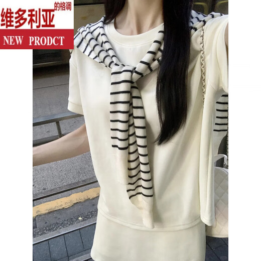 El estilo de Victoria es un traje de deportes casual blancos de estilo blanco súper caliente y hermoso para mujeres en mangas cortas que reducen la edad de verano, faldas cortas y un juego de dos piezas de mangas cortas blanquecinas + faldas cortas + Shawl S 100Jin [Jin equivale a 0.5 kg]