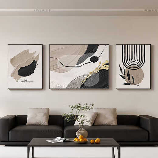 黑白灰抽象艺术沙发背景墙装饰画感客厅挂画现代三 JD13783 左右30*40中间60*40